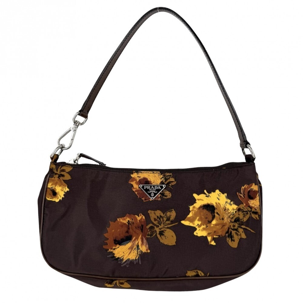 Prada handbag for women, floral pattern, one-handbag, shoulder bag, nylon and...